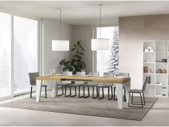 Mesa extensible 90x160/420 cm Naxy Mix Tapa Roble Nature - Patas Fresno Blanco