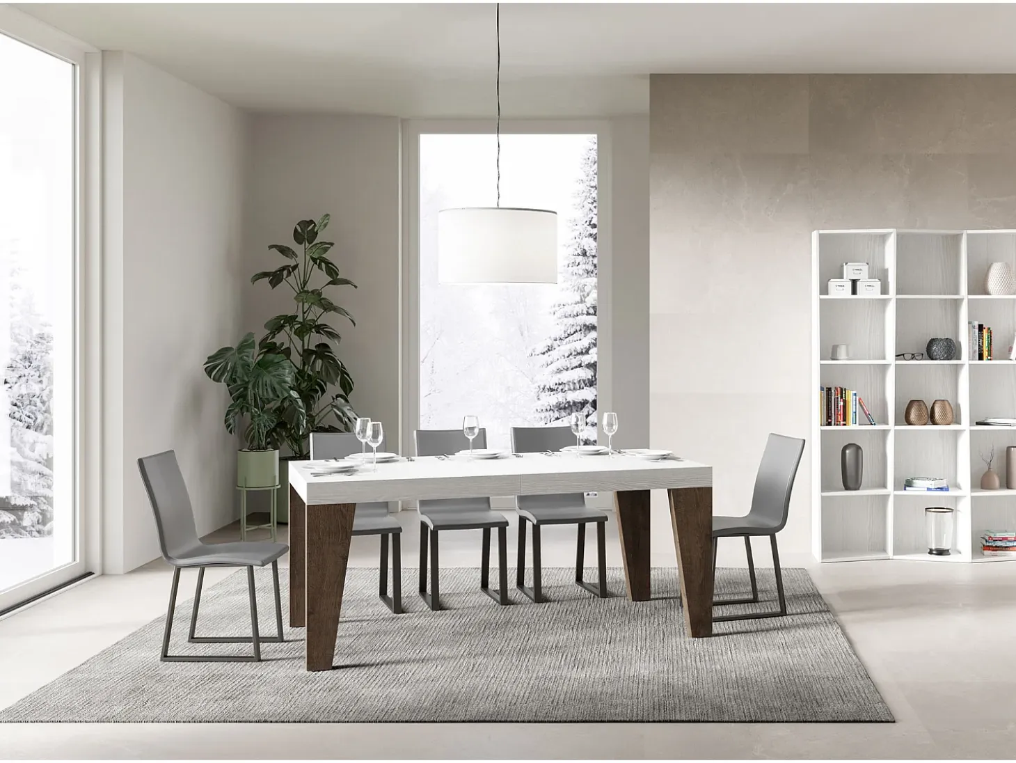 Mesa extensible 90x180/284 cm Naxy Mix Tapa fresno blanco - Patas nogal