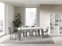 Mesa extensible 90x160/264 cm Naxy Mix Tapa fresno blanco - Patas cemento