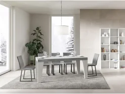 Mesa extensible 90x180/284 cm Naxy Mix Tapa Cemento - Patas Fresno Blanco