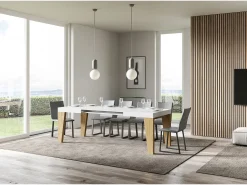 Mesa extensible 90x130/390 cm Naxy Mix Tapa Fresno Blanco - Patas Roble Nature