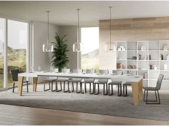 Mesa extensible 90x130/390 cm Naxy Mix Tapa Fresno Blanco - Patas Roble Nature