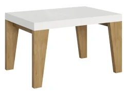 Mesa extensible 90x130/390 cm Naxy Mix Tapa Fresno Blanco - Patas Roble Nature