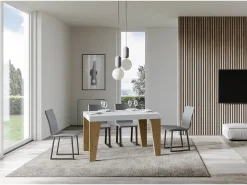 Mesa extensible 90x130/234 cm Naxy Mix Tapa Fresno Blanco - Patas Roble Nature