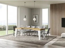 Mesa extensible 90x130/234 cm Naxy Mix Tapa Roble Nature - Patas Fresno Blanco