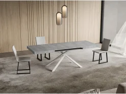 Mesa extensible 80x120/204 cm Niket cemento patas blanca