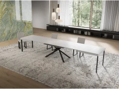 Mesa extensible 90x160/420 cm Niket Fresno Blanco patas Antracita