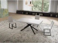 Mesa extensible 90x160/420 cm Niket Fresno Blanco patas Antracita