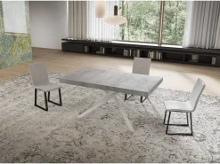 Mesa extensible 90x160/420 cm Niket Cemento patas blanco
