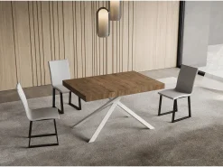 Mesa extensible 90x120/224 cm Niket nogal patas blanca