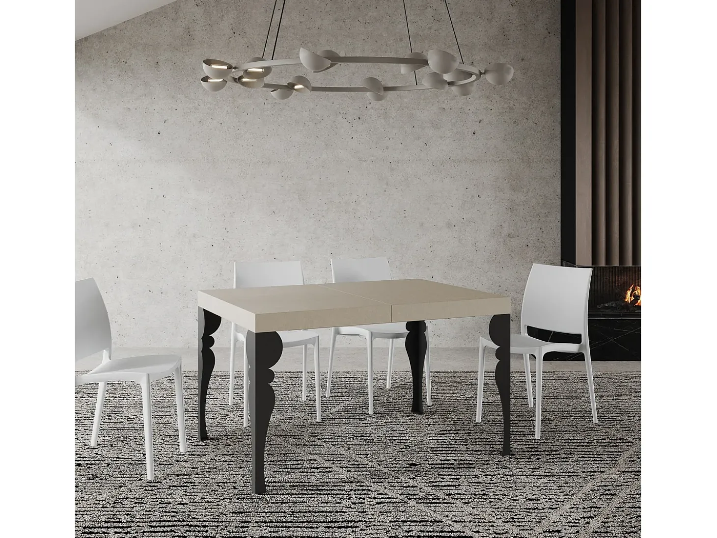 Mesa extensible 140/244x90 cm Paxon cachemira patas antracita