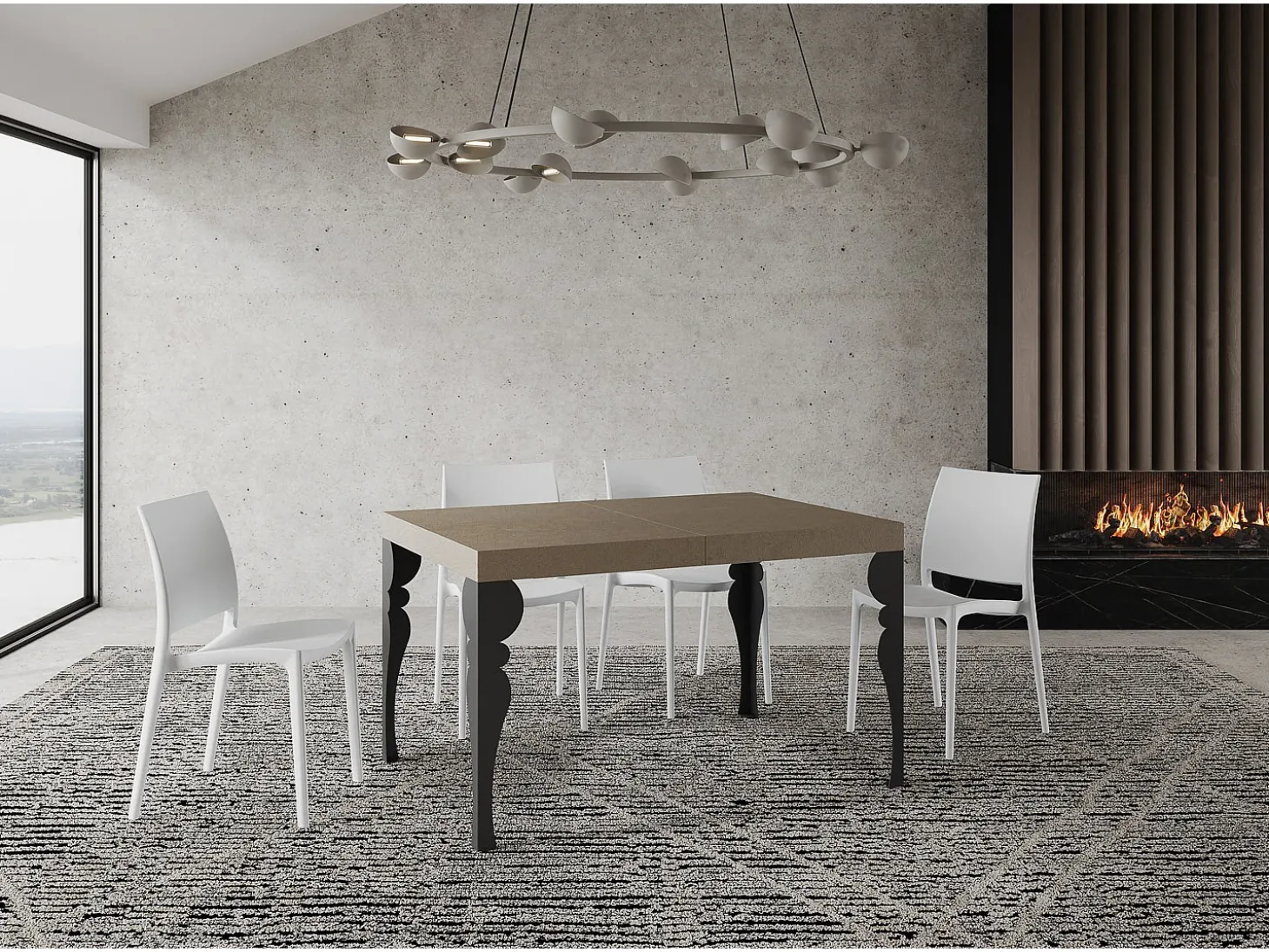 Mesa extensible 120/224x90 cm Paxon gris paloma patas antracita