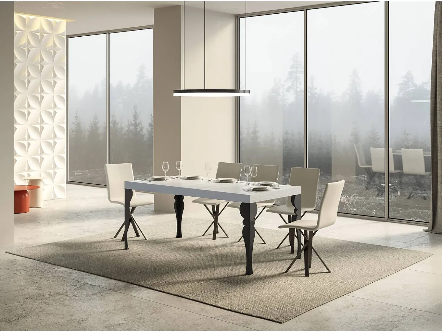 Mesa extensible 160/244x80 cm Paxon fresno blanco patas antracita