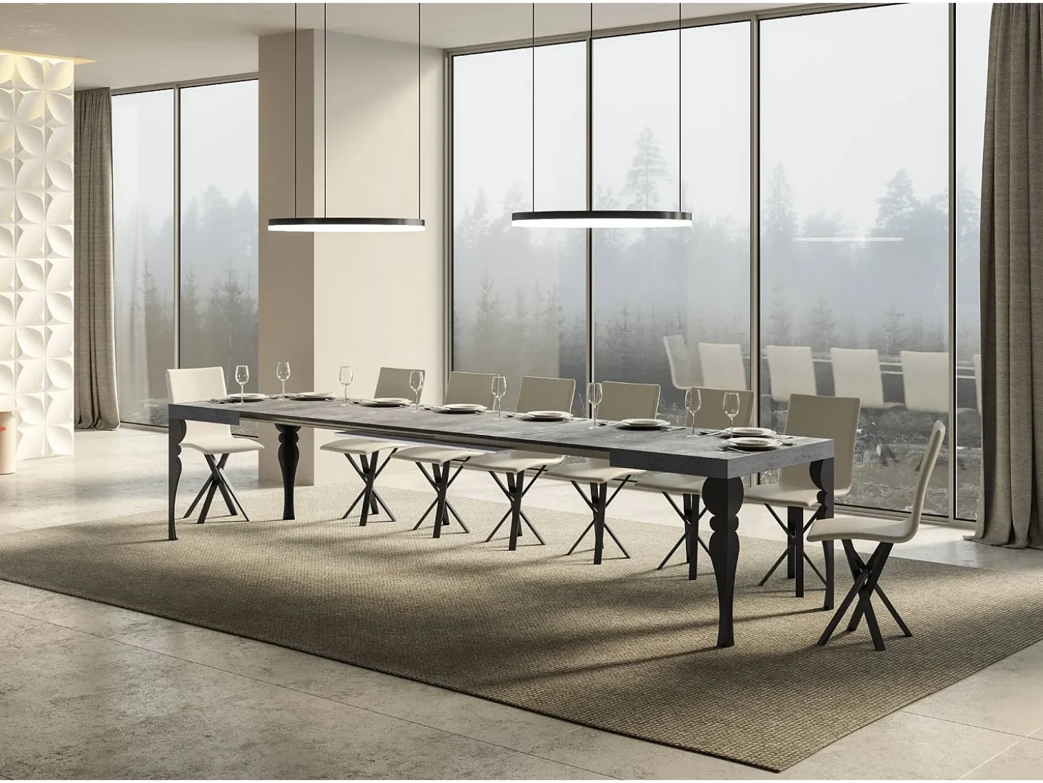 Mesa extensible 140/400x90 cm Paxon cemento patas antracita