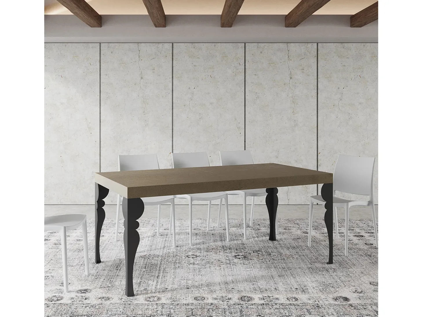 Mesa extensible 90x200/460 cm Paxon gris paloma patas antracita