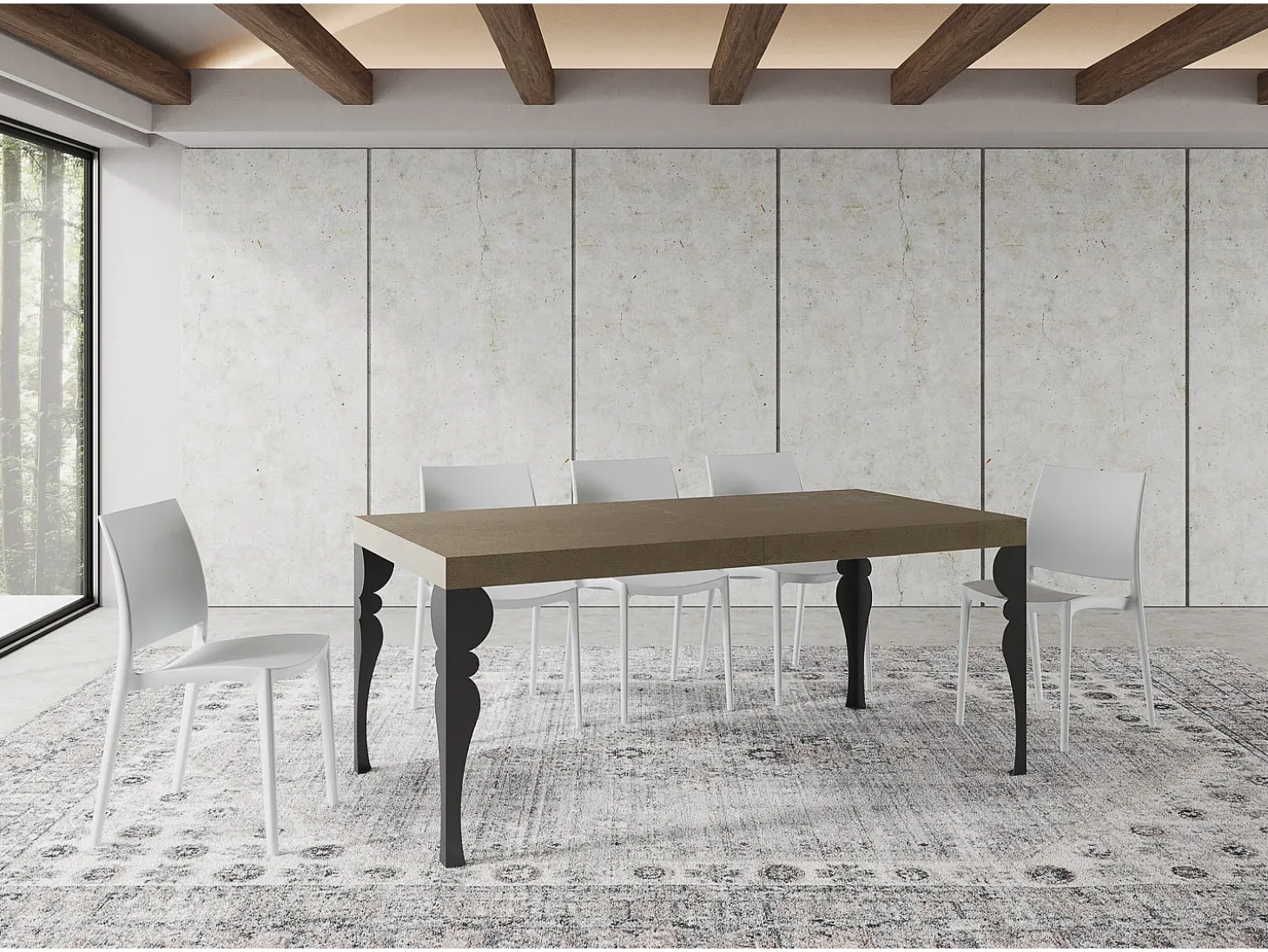 Mesa extensible 90x200/460 cm Paxon gris paloma patas antracita