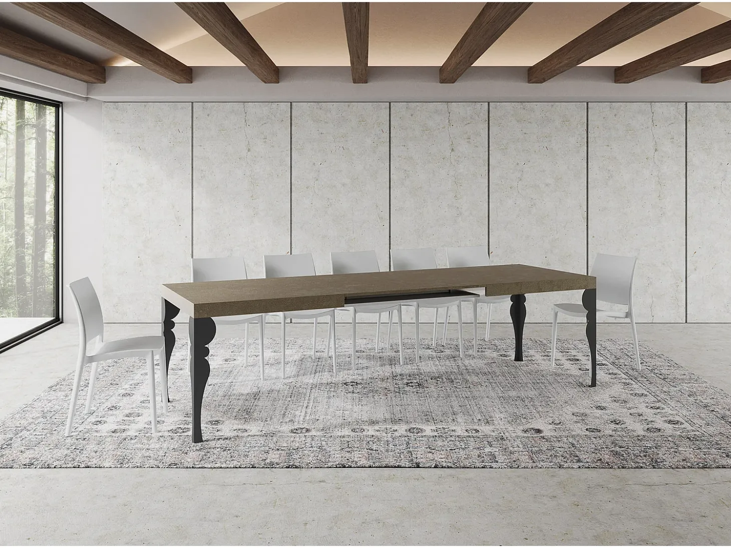 Mesa extensible 90x200/460 cm Paxon gris paloma patas antracita