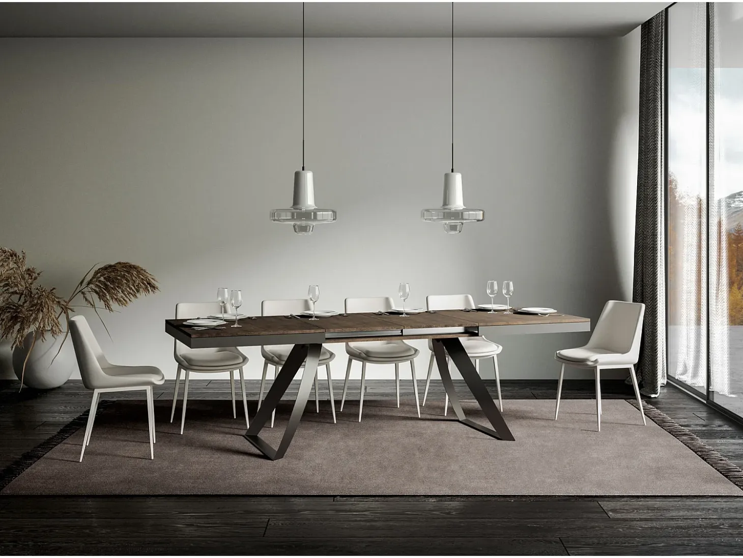 Mesa extensible 90x160/420 cm Proxy Evolution Nogal estructura Antracita