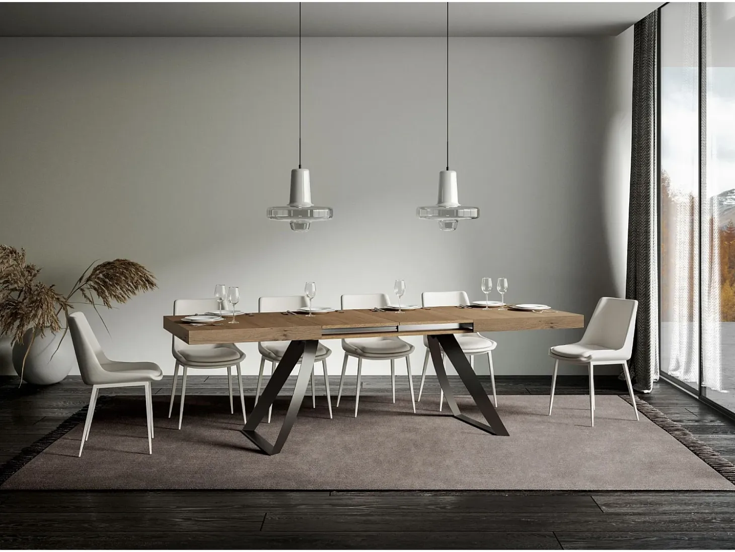 Mesa extensible 90x200/304 cm Proxy Roble Natural estructura Antracita