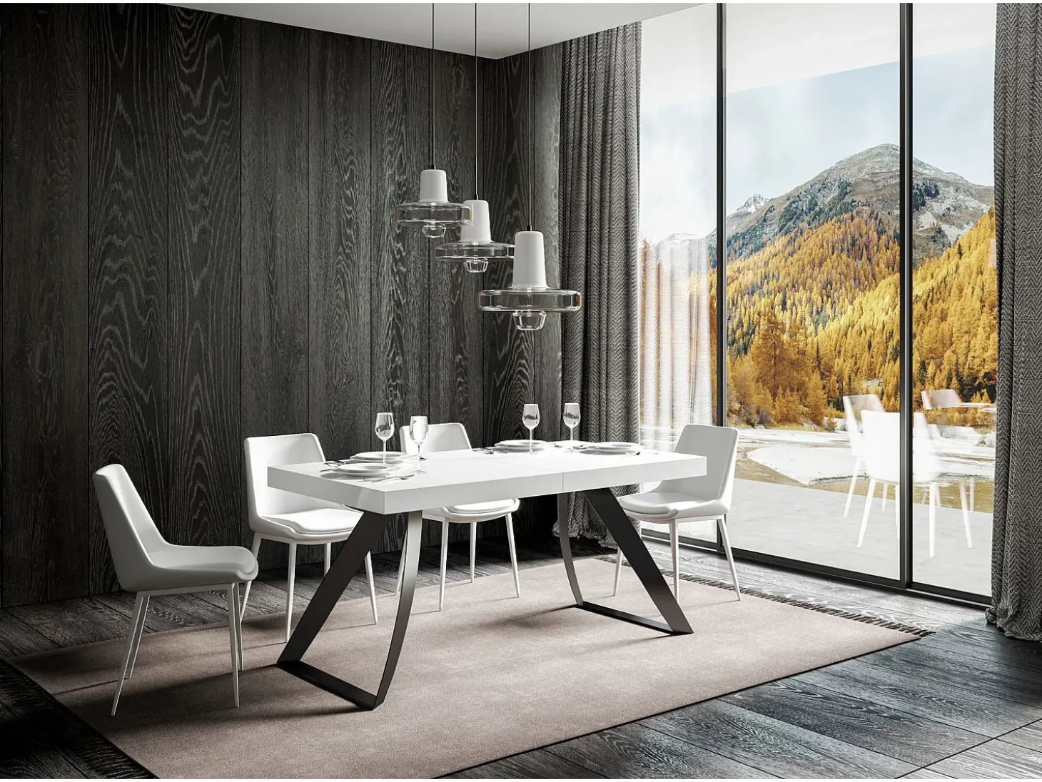 Mesa extensible 90x200/460 cm Proxy Fresno Blanco estructura Antracita