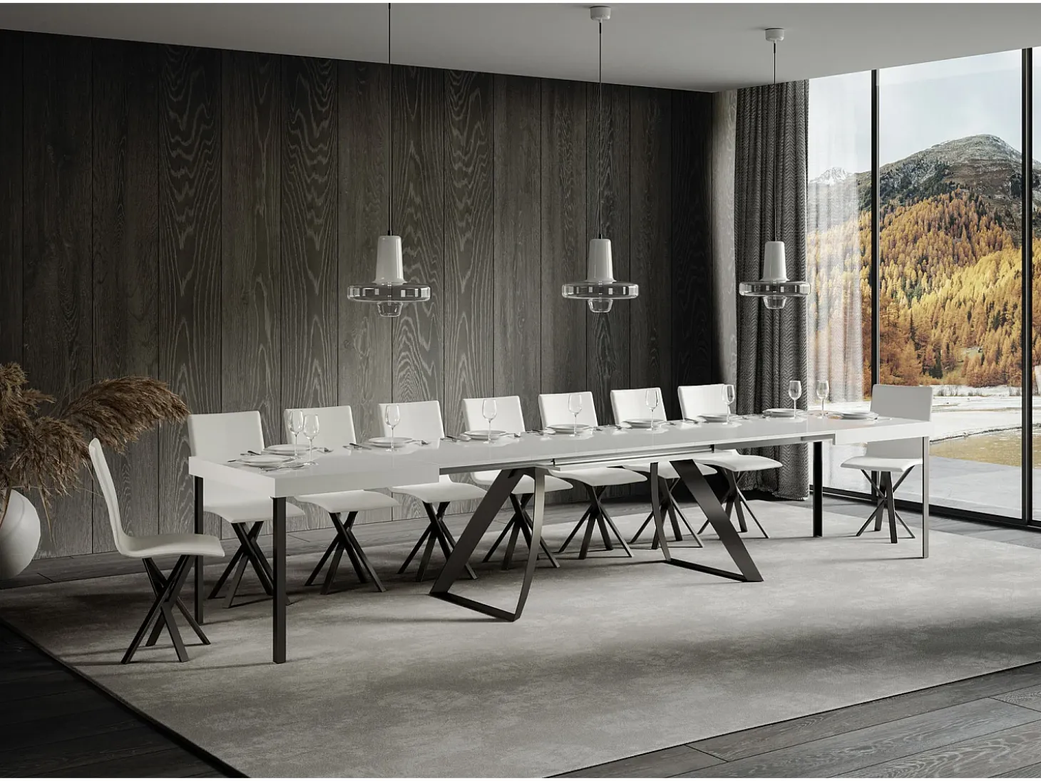 Mesa extensible 90x200/460 cm Proxy Fresno Blanco estructura Antracita