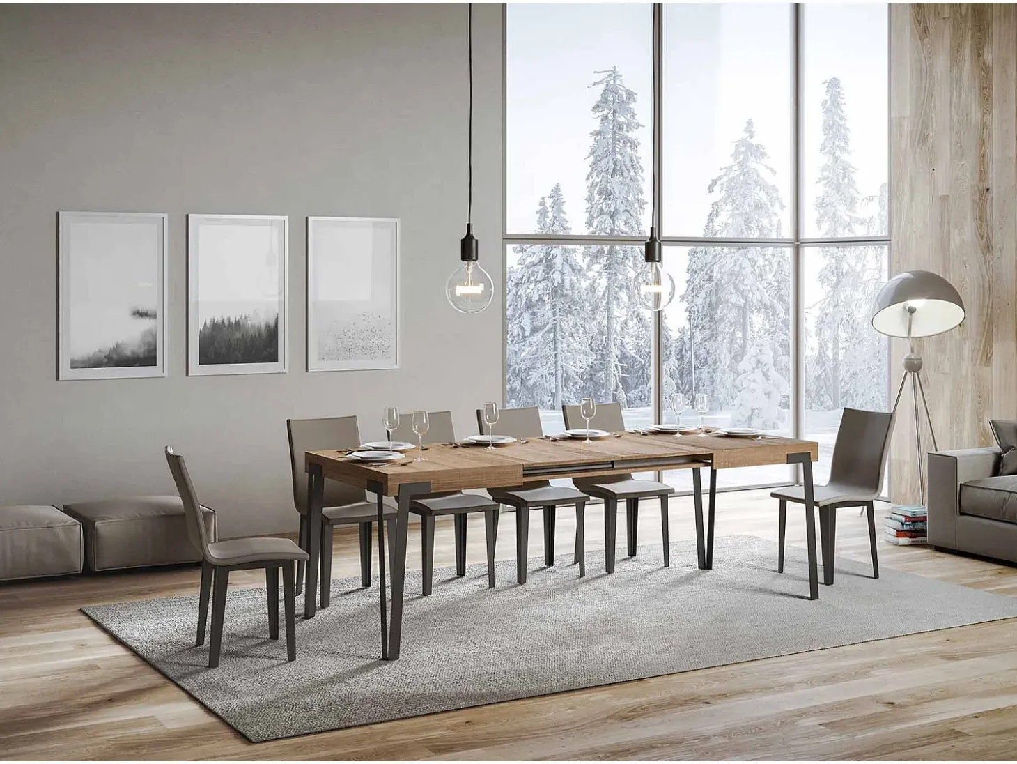 Mesa extensible 90x140/244 cm Rio Roble Natural estructura Antracita