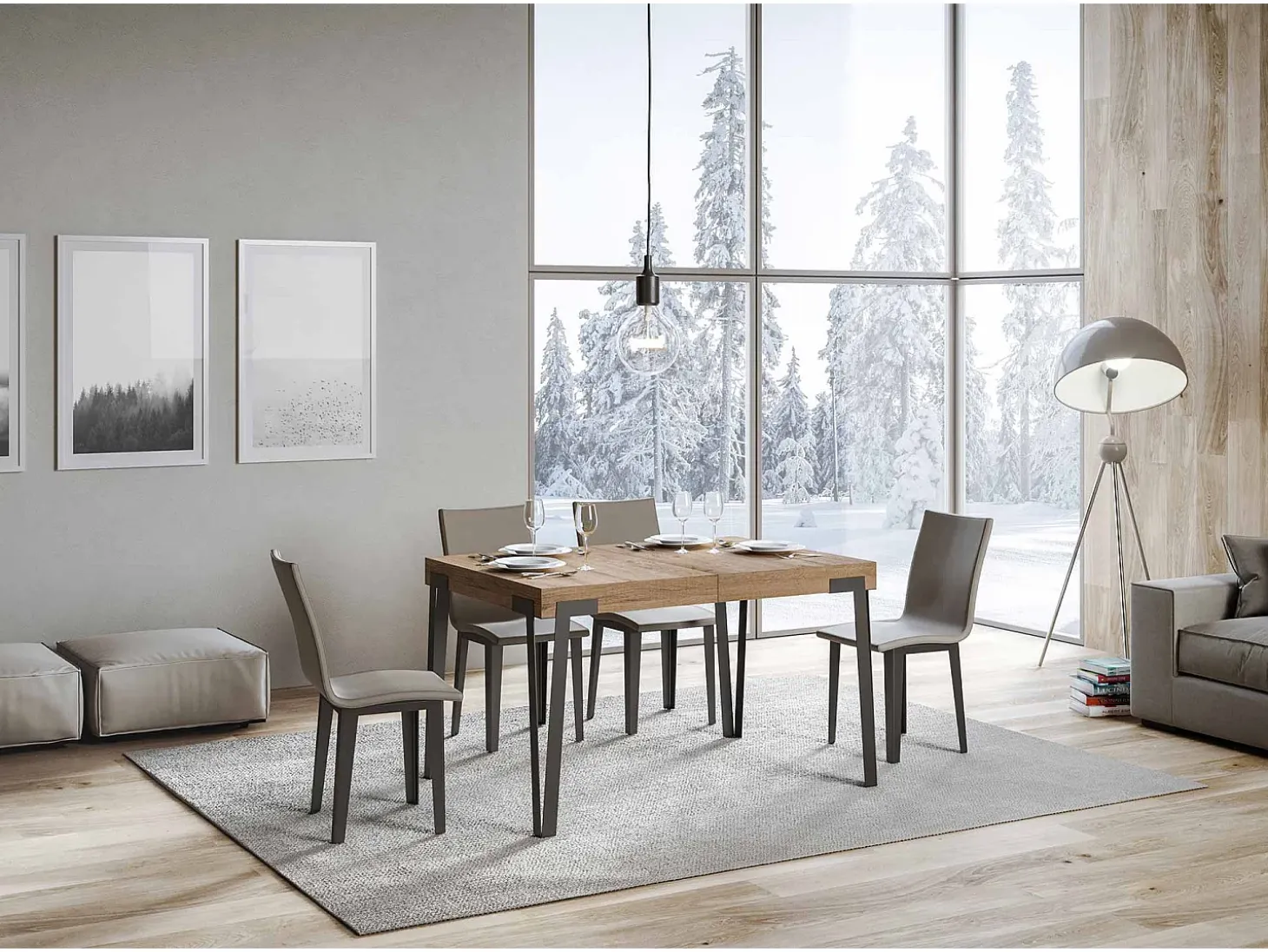 Mesa extensible 90x140/244 cm Rio Roble Natural estructura Antracita