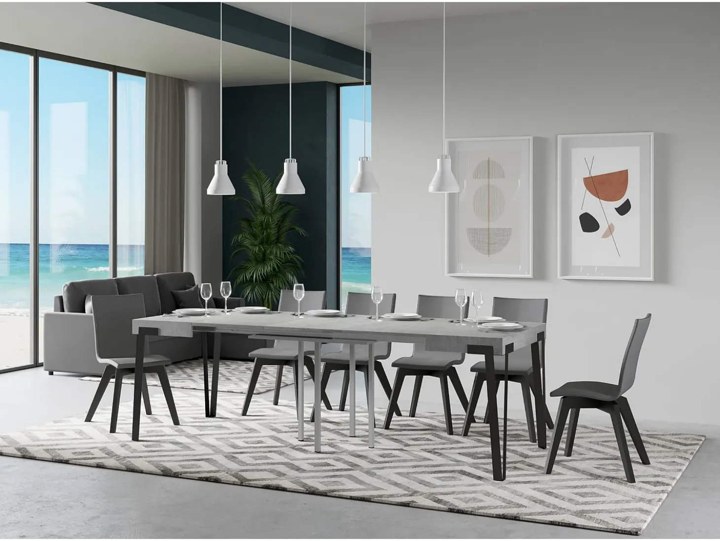 Mesa extensible 90x90/246 cm Rio Cemento estructura Antracita