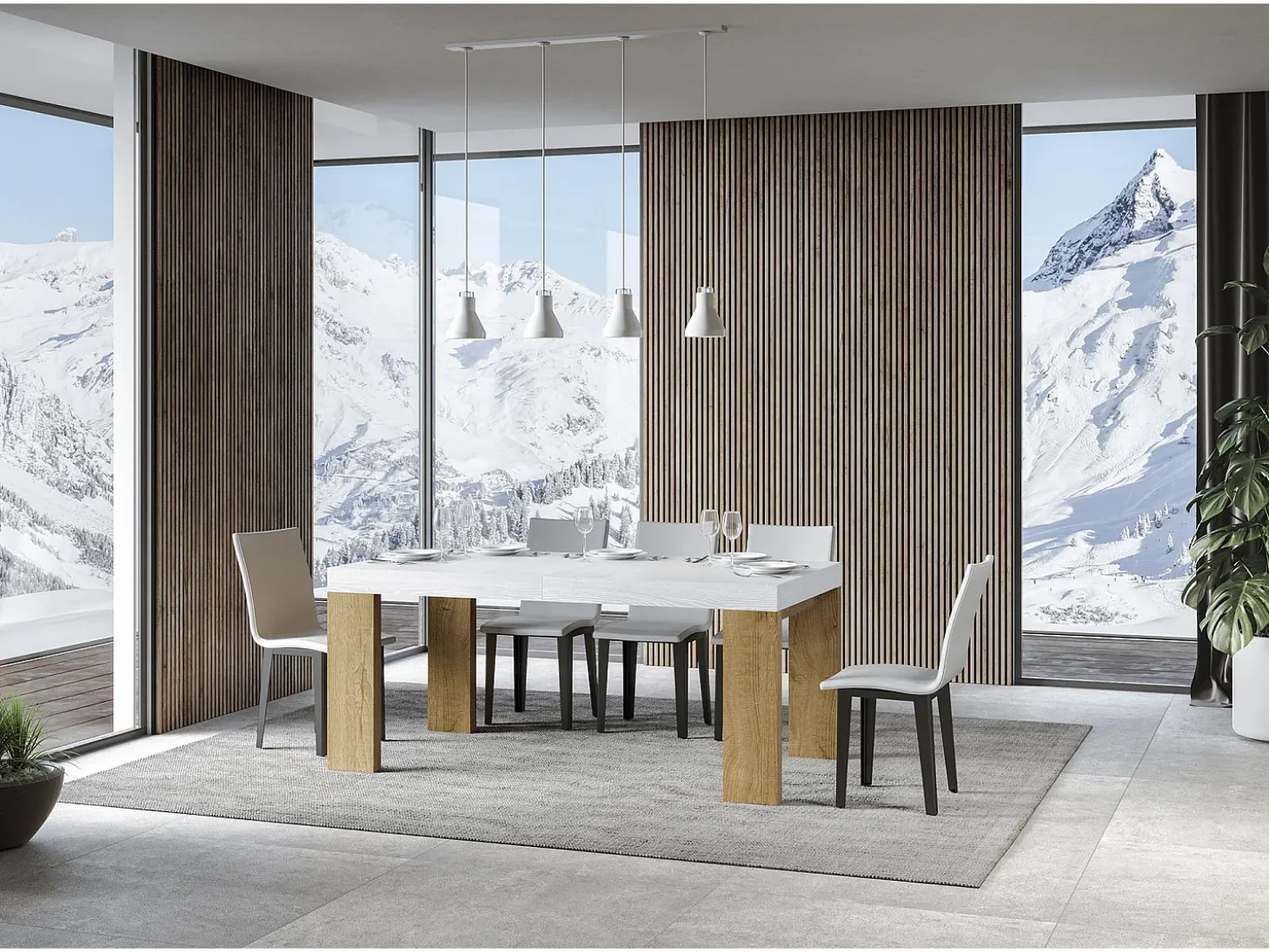 Mesa extensible 90x180/284 cm Roxell Mix Tapa Fresno Blanco - Patas Roble Nature