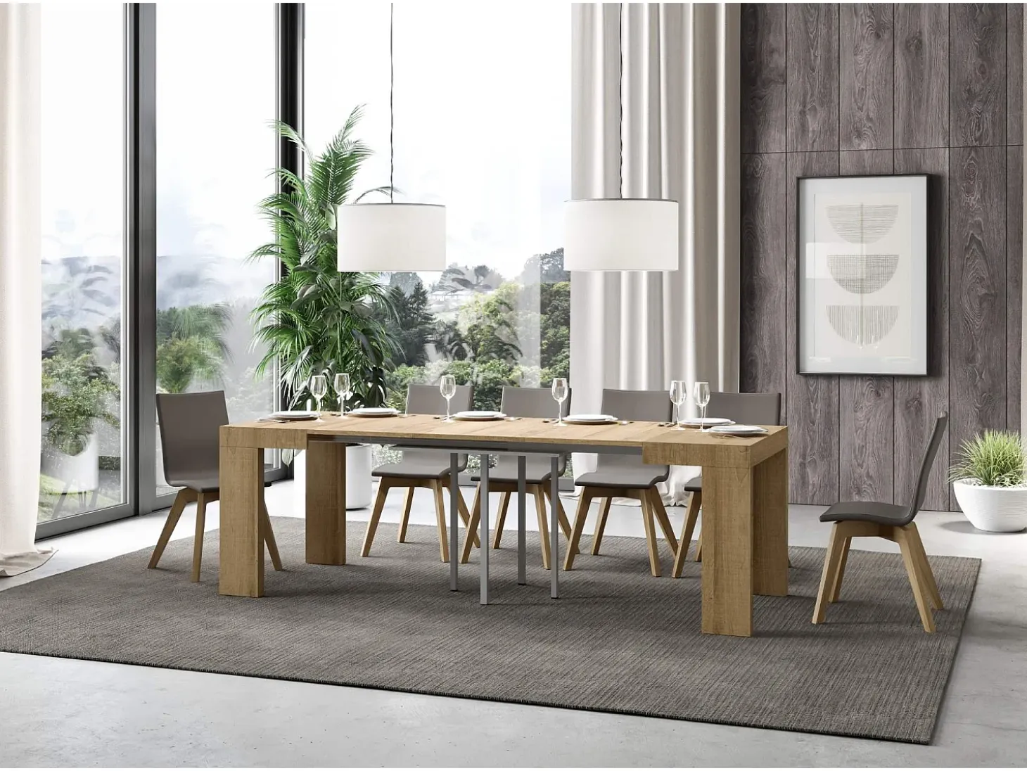 Mesa extensible 90/246x90 cm Roxell roble natural