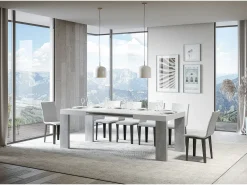 Mesa extensible 90x130/234 cm Roxell Mix Tapa fresno blanco - Patas cemento