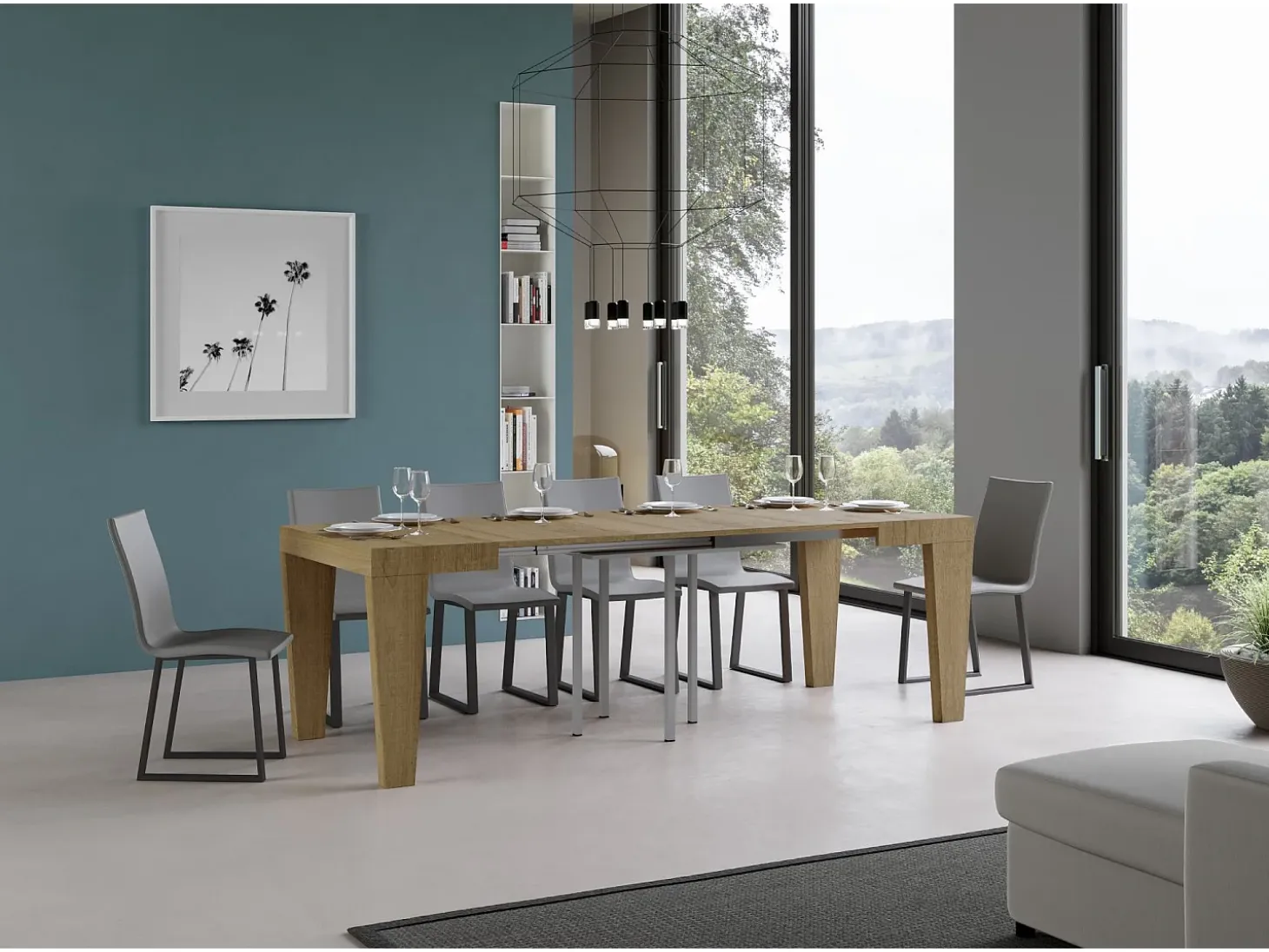Mesa extensible 90/246x90 cm Spimbo roble natural