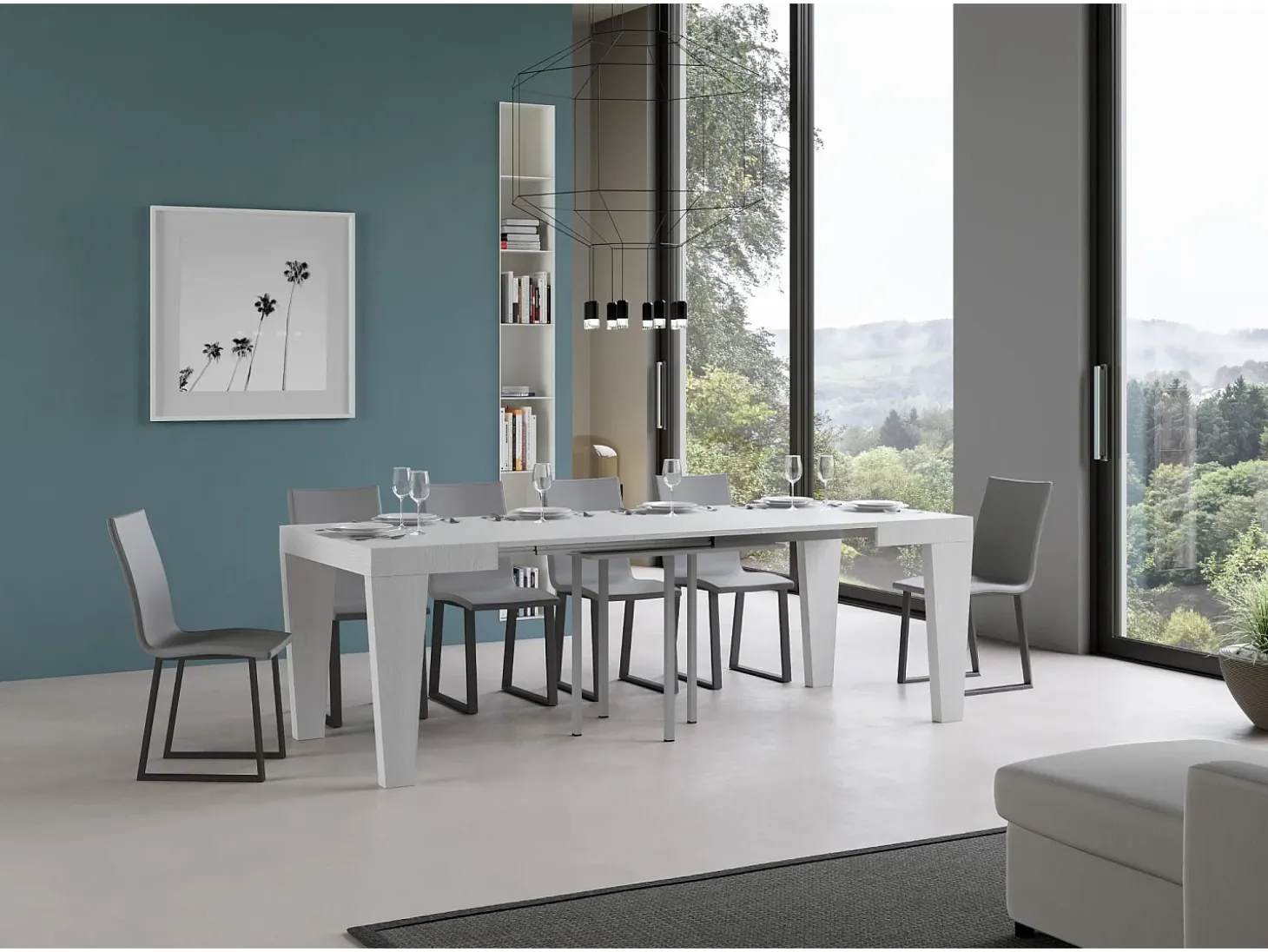 Mesa extensible 90/246x90 cm Spimbo fresno blanco