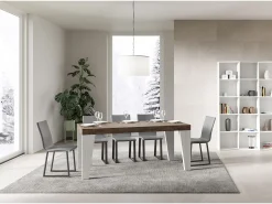 Mesa extensible 90x180/284 cm Tapa Naxy Mix Nogal - Patas Fresno Blanco