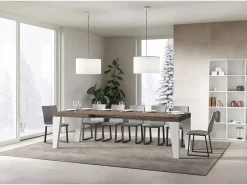Mesa extensible 90x160/264 cm Tapa Naxy Mix Nogal - Patas Fresno Blanco
