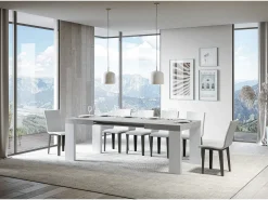 Mesa extensible 90x130/390 cm Tapa Roxell Mix Cement - Patas Fresno Blanco