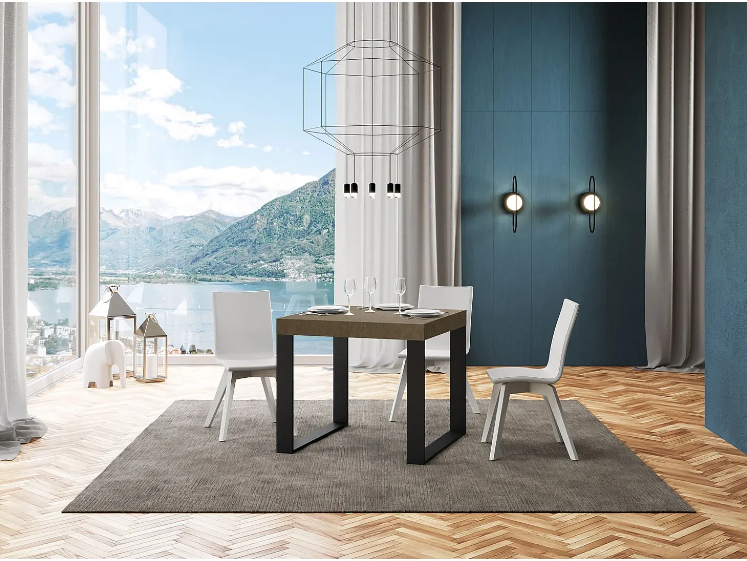 Mesa extensible 90/246x90 cm Tecno gris paloma patas antracita