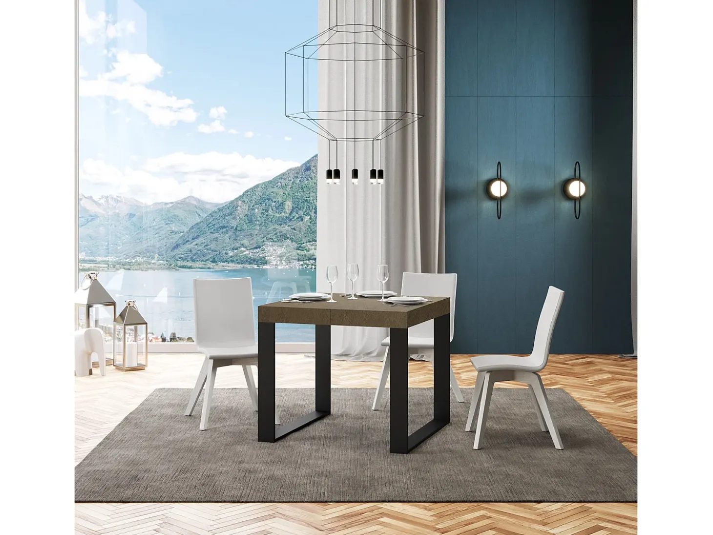 Mesa extensible 90/246x90 cm Tecno gris paloma patas antracita
