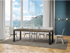 Mesa extensible 90x90/246 cm Tecno Premium gris paloma patas antracita