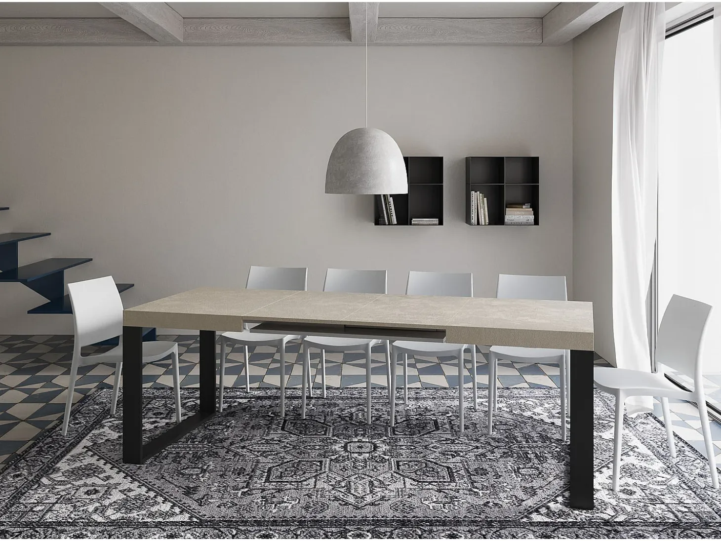 Mesa extensible 140/400x90 cm Tecno cachemira patas antracita