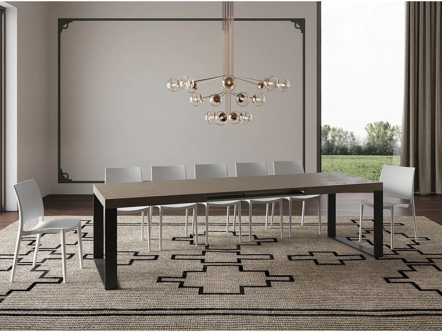 Mesa extensible 90x200/460 cm Tecno gris paloma patas antracita