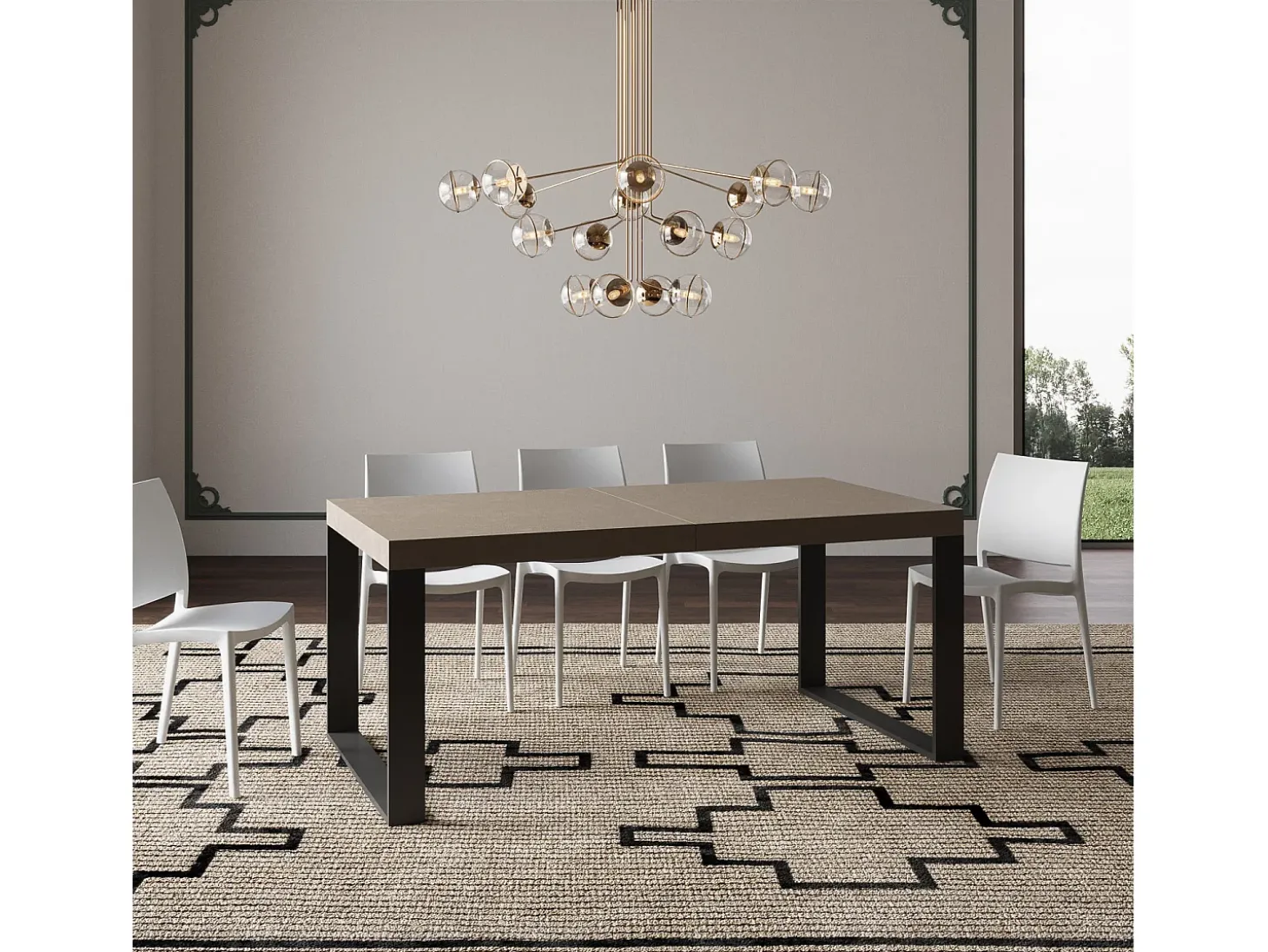 Mesa extensible 90x200/460 cm Tecno gris paloma patas antracita