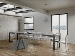 Mesa extensible 120/380x90 cm Tecno hormigón con patas antracita
