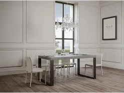 Mesa extensible 120/380x90 cm Tecno hormigón con patas antracita