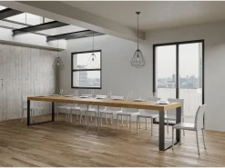 Mesa extensible 90x200/460 cm Tecno Premium Roble Natural estructura Antracita