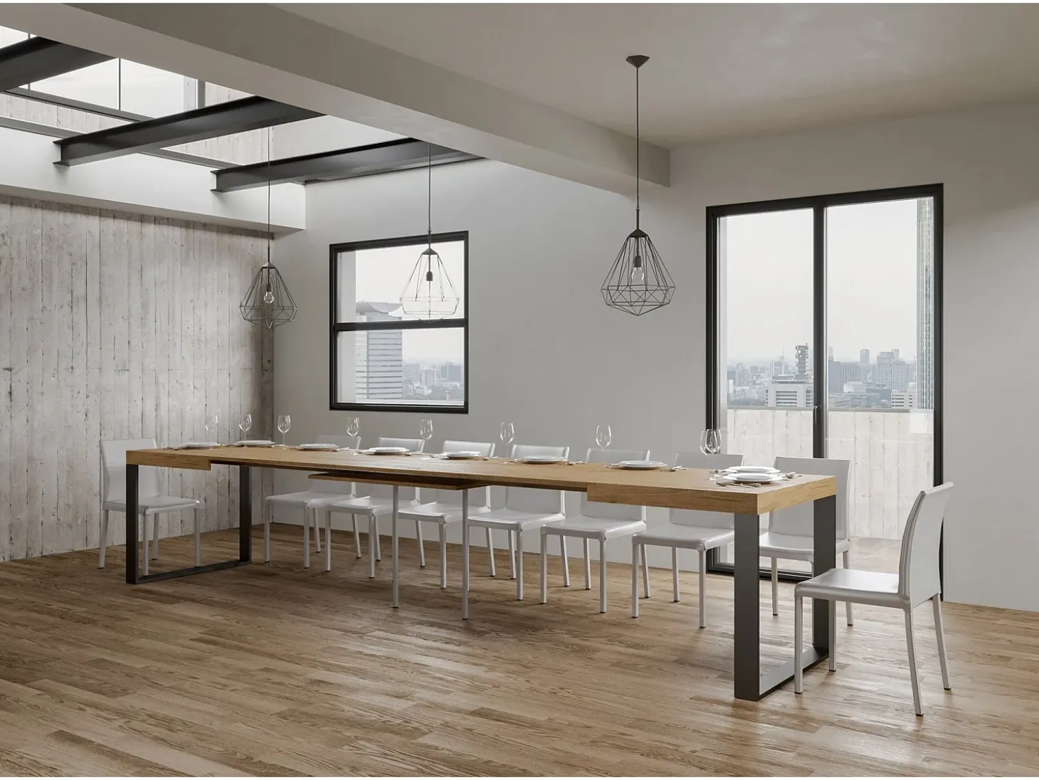 Mesa extensible 90x140/400 cm Tecno Roble Natural estructura Antracita