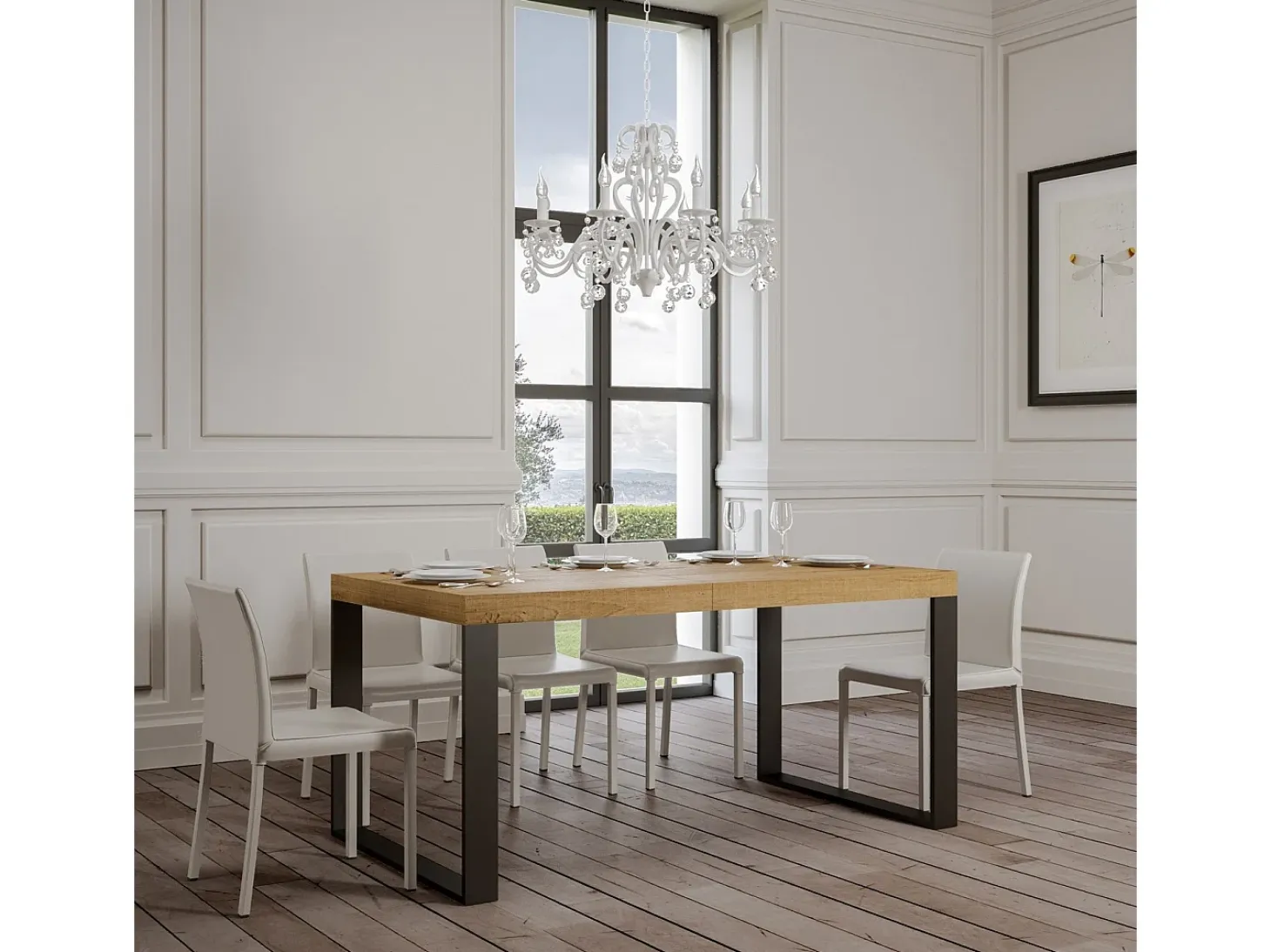 Mesa extensible 90x140/400 cm Tecno Roble Natural estructura Antracita