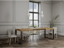 Mesa extensible 120/380x90 cm Tecno roble natural con patas antracita