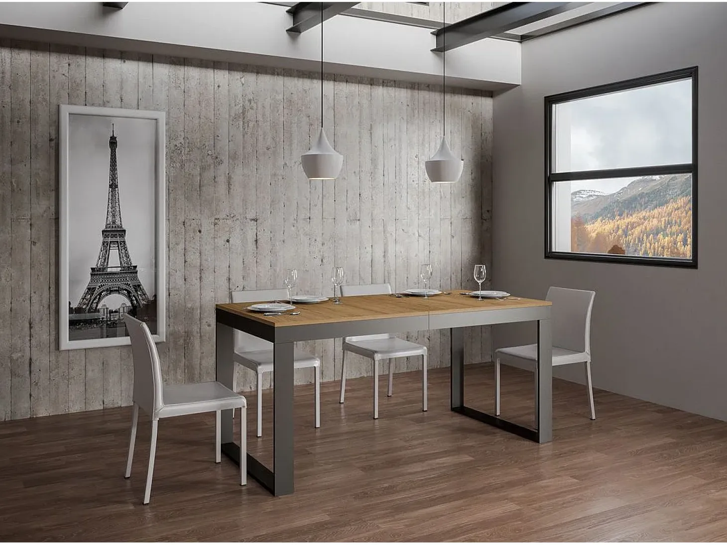 Mesa extensible 180/440x90 cm Tecno Evolution roble natural estructura et patas antracita