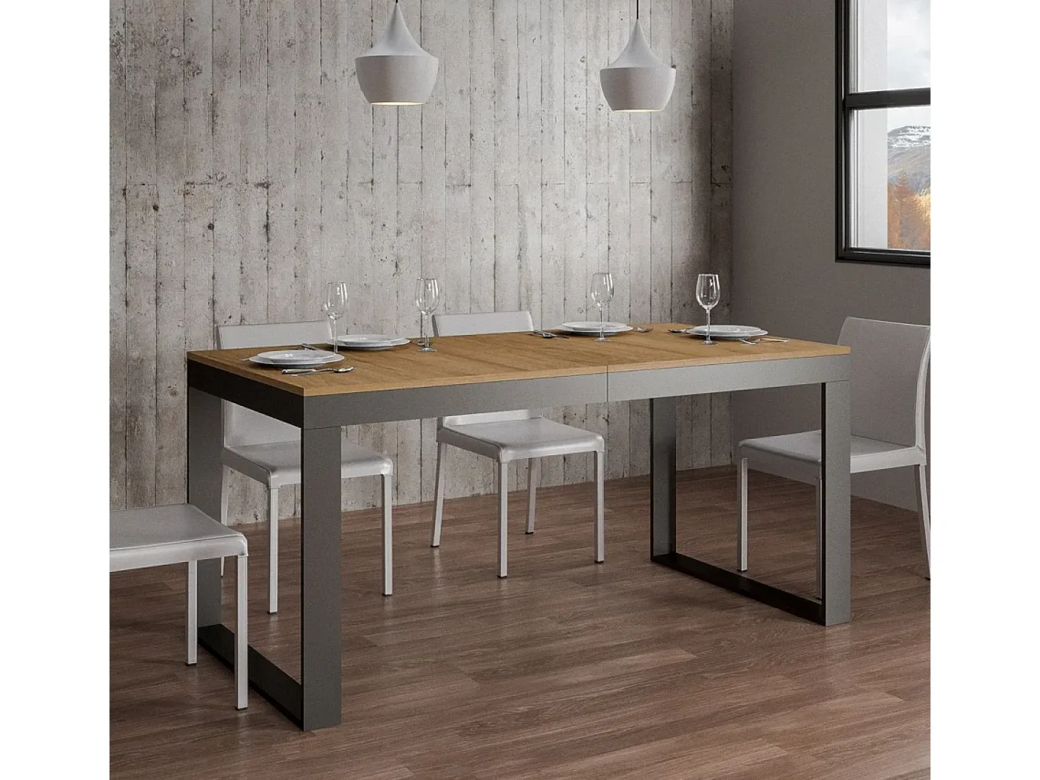 Mesa extensible 180/440x90 cm Tecno Evolution roble natural estructura et patas antracita